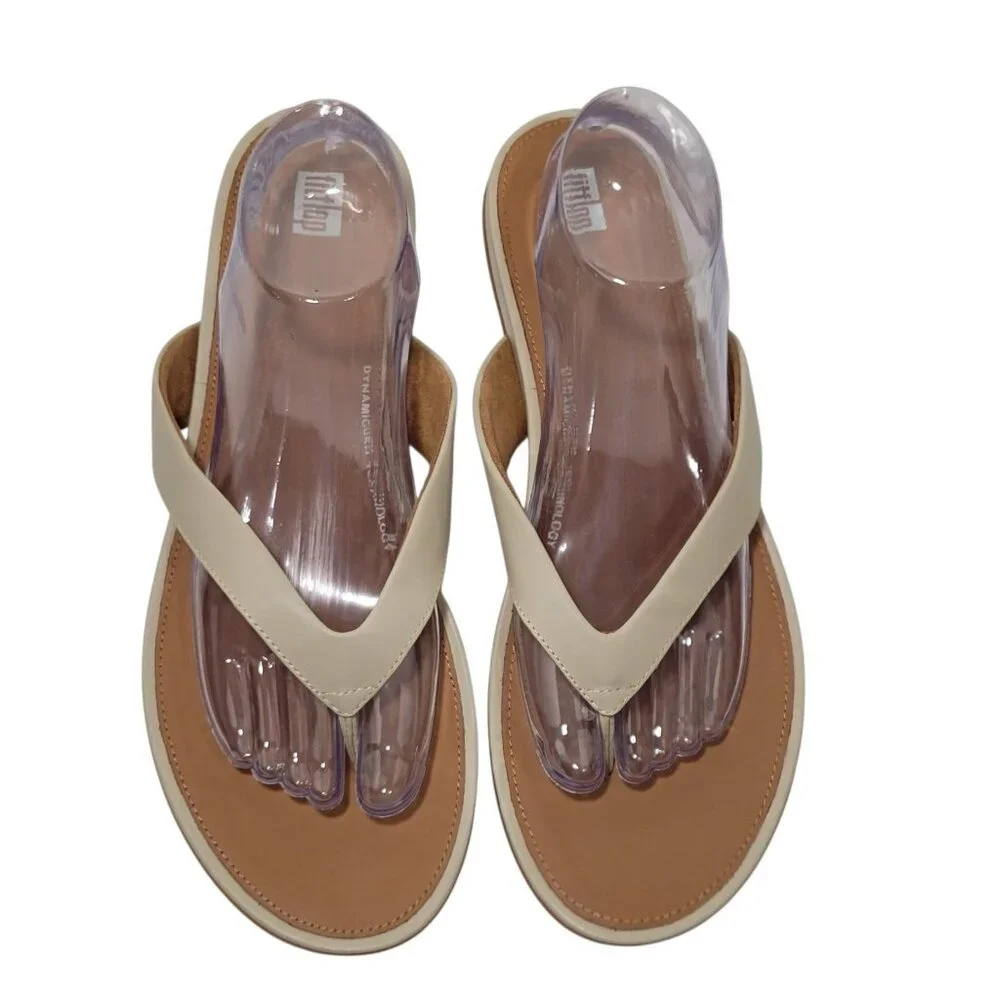 FitFlop Gracie Flip Flop Sandals Women Size 11 Leather Thong Stone Beige Comfort